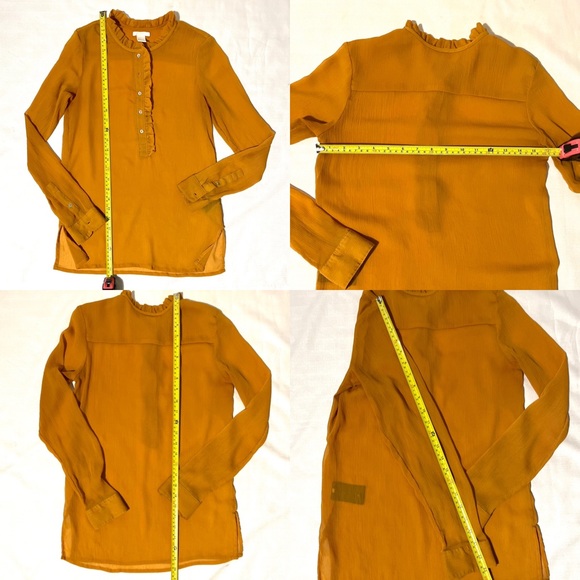 H&M gorgeous ruffled half button chiffon/crepe blouse in marigold/mustard. Sz XS - Picture 13 of 16